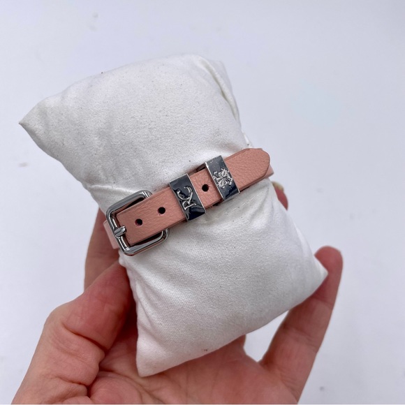 Rustic Cuff Pink Leather Silver Studded Adjustable Bracelet - Picture 3 of 6